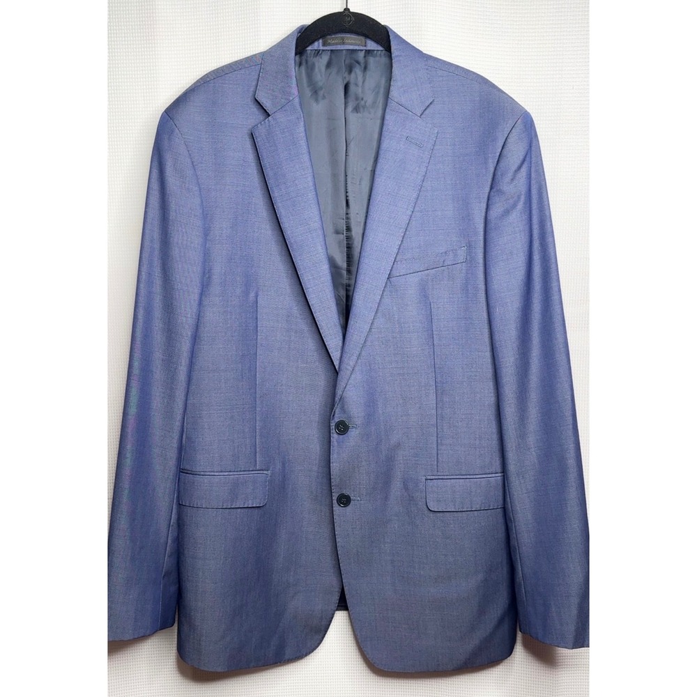 Calvin Klein Mens Blue 100% Wool Sharkskin Two Button Blazer Jacket 46L